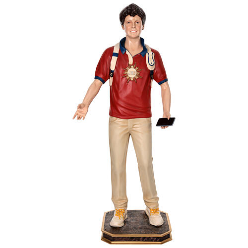 Statue Carlo Acutis aus farbigem Fiberglas 175 cm mit Glasaugen 1