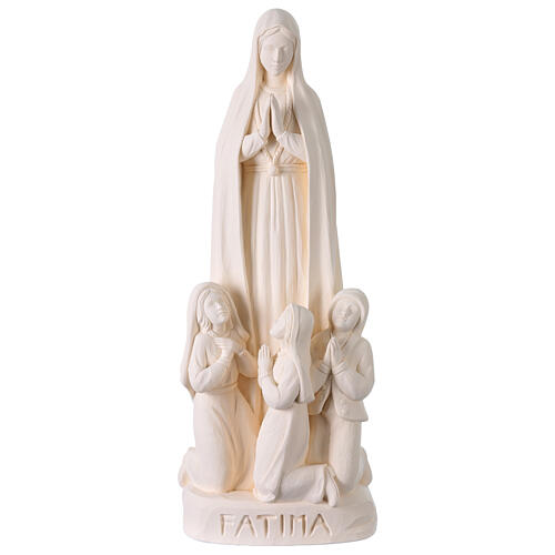 Our Lady of Fatima with Shepherds Outdoor Statue, Val Gardena White Fiberglass 60 cm 1