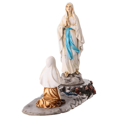 Apparizione Madonna di Lourdes a Bernadette resina colorata 15 cm 2