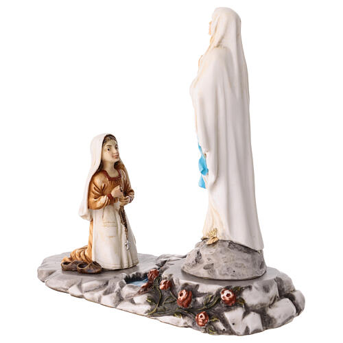 Apparizione Madonna di Lourdes a Bernadette resina colorata 15 cm 3