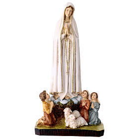 Os Três Pastorinhos com Nossa Senhora de Fátima estátua resina colorida 25 cm