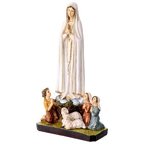 Os Três Pastorinhos com Nossa Senhora de Fátima estátua resina colorida 25 cm
