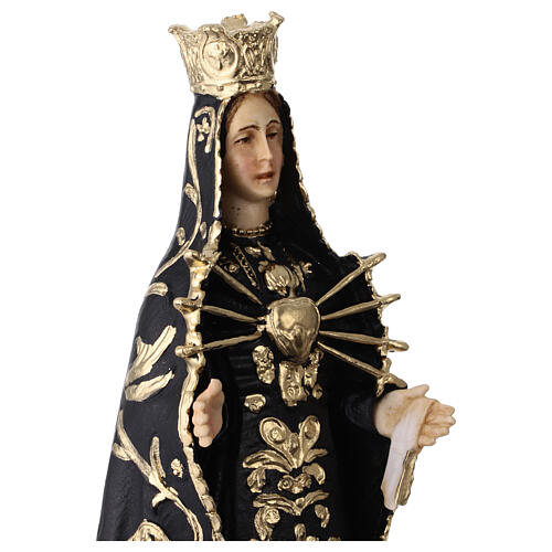 Our Lady of Sorrows resin statue 20 cm black and gold dress 2