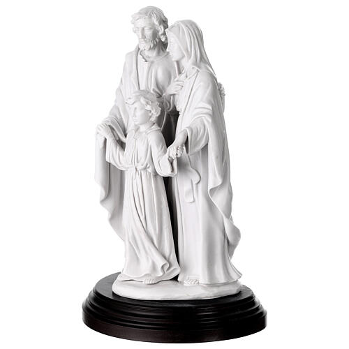 White resin Holy Family statue with wooden base, 14 in 3