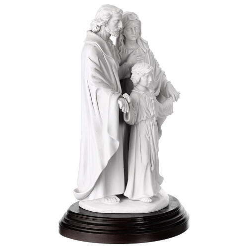 White resin Holy Family statue with wooden base, 14 in 5