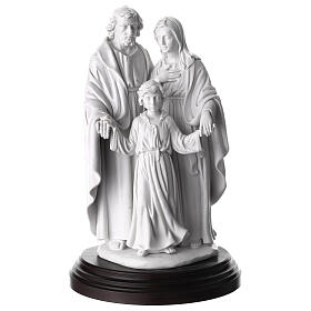 Święta Rodzina figura biała żywica na podstawie z drewna, 35 cm