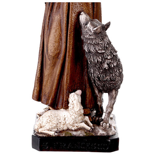 Estatua San Francisco de Asís con lobo resina pintada 60 cm 3