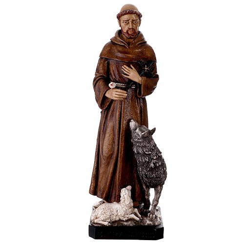 Saint Francis of Assisi Statue with Wolf in Painted Resin, 60 cm 1
