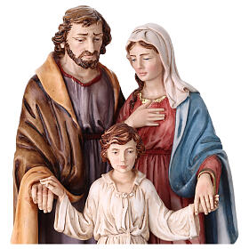Statue Sainte Famille résine colorée sur base en bois 35 cm