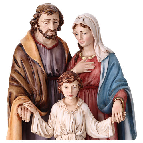 Sacra Famiglia statua resina colorata base legno 35 cm 2