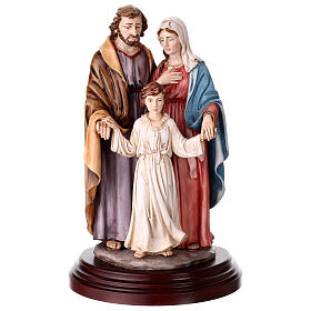 Święta Rodzina figura z żywicy, kolorowa, na drewnianej podstawie, 35 cm