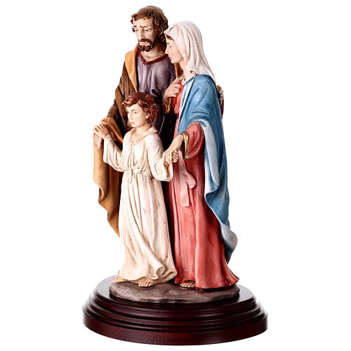 Święta Rodzina figura z żywicy, kolorowa, na drewnianej podstawie, 35 cm 3