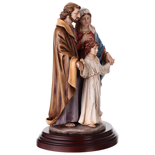 Święta Rodzina figura z żywicy, kolorowa, na drewnianej podstawie, 35 cm 5