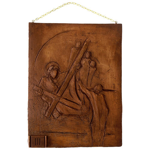 Way of the Cross, wood finish resin, 15 stations, 14x11x0.4 in 3