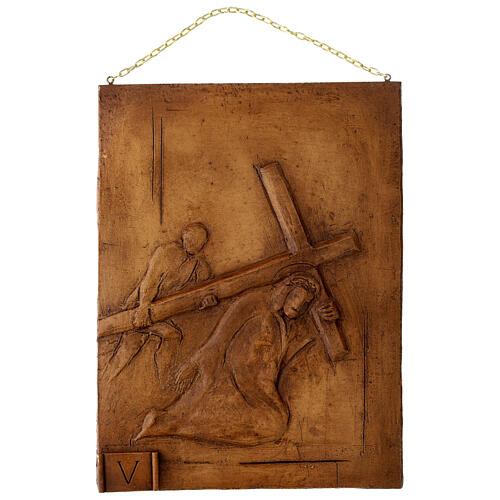 Way of the Cross, wood finish resin, 15 stations, 14x11x0.4 in 5