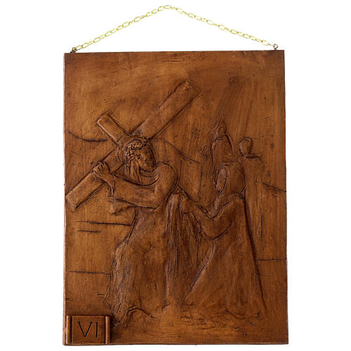 Chemin de Croix effet bois en résine 15 stations 36x27x1 cm 6