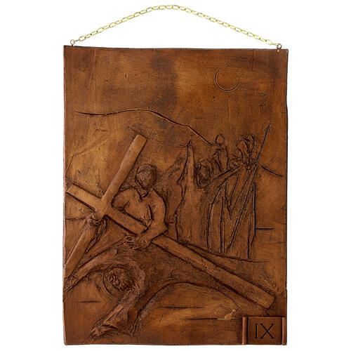 Chemin de Croix effet bois en résine 15 stations 36x27x1 cm 9