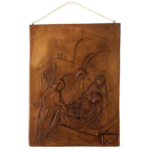 Chemin de Croix effet bois en résine 15 stations 36x27x1 cm 14