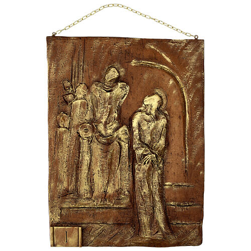 Via Crucis 15 stazioni resina marrone e oro 35X28X1 cm 1
