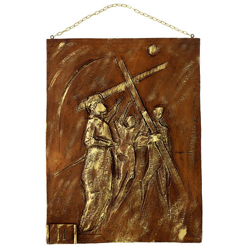 Via Crucis 15 stazioni resina marrone e oro 35X28X1 cm 2