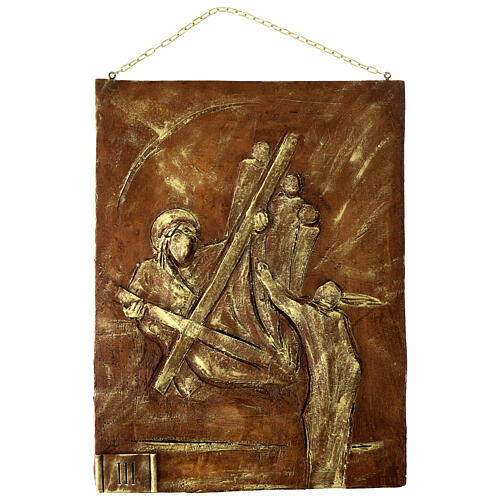 Via Crucis 15 stazioni resina marrone e oro 35X28X1 cm 3