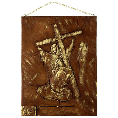 Via Crucis 15 stazioni resina marrone e oro 35X28X1 cm 4