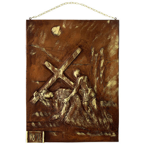 Via Crucis 15 stazioni resina marrone e oro 35X28X1 cm 7