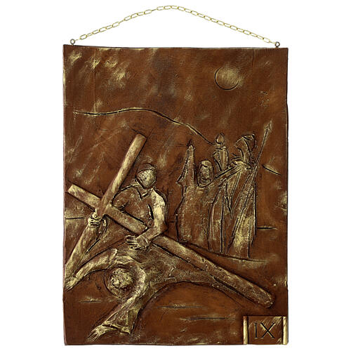Via Crucis 15 stazioni resina marrone e oro 35X28X1 cm 9