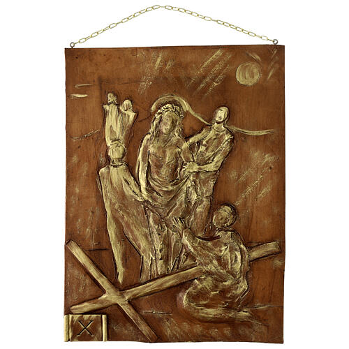 Via Crucis 15 stazioni resina marrone e oro 35X28X1 cm 10
