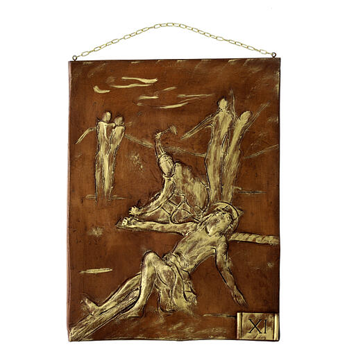 Via Crucis 15 stazioni resina marrone e oro 35X28X1 cm 11