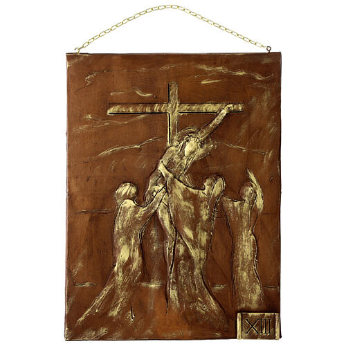 Via Crucis 15 stazioni resina marrone e oro 35X28X1 cm 13
