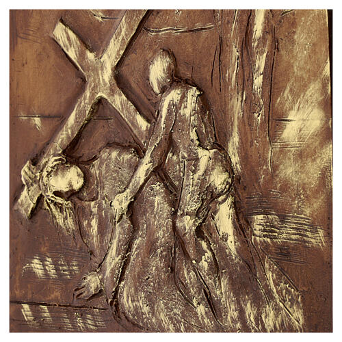 Via Crucis 15 stazioni resina marrone e oro 35X28X1 cm 16