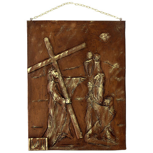 Droga Krzyżowa – 15 stacji, żywica brązowo-złota, 36 × 27 cm 8