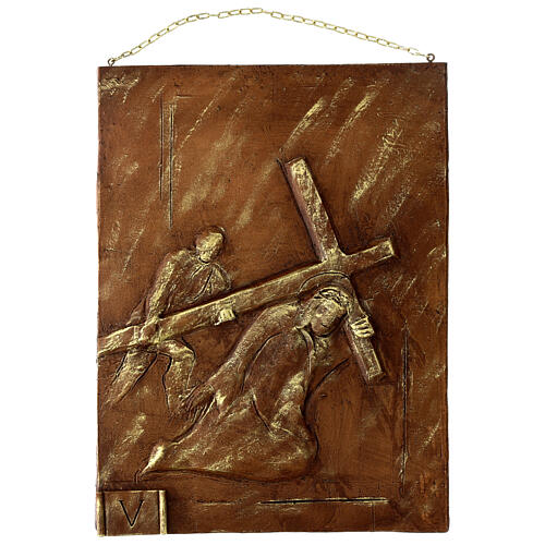 Way of the Cross 15 stations brown and gold resin, 35X28X1 cm 5