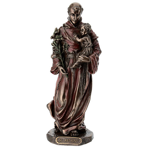 Heiliger Antonius von Padua mit dem Jesuskind – bronzierte Resinfigur, 20 cm, Veronese Design 1