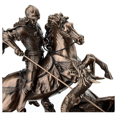 Heiliger Georg mit Drache – Statuette aus Resin mit Bronzefinish, 15 cm, Veronese Design 2
