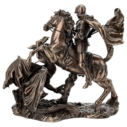 Heiliger Georg mit Drache – Statuette aus Resin mit Bronzefinish, 15 cm, Veronese Design 7
