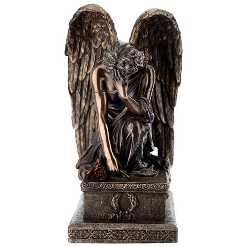 Kneeling weeping bronze angel statue 20 cm Veronese Design 1