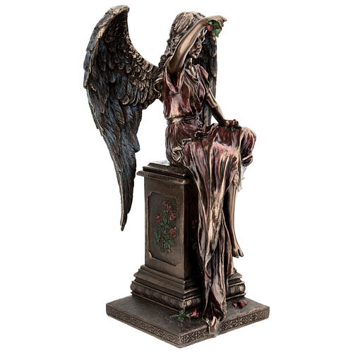 Bronzierter Engel auf Grabstein mit Rosen – 30 cm, Veronese Design 5