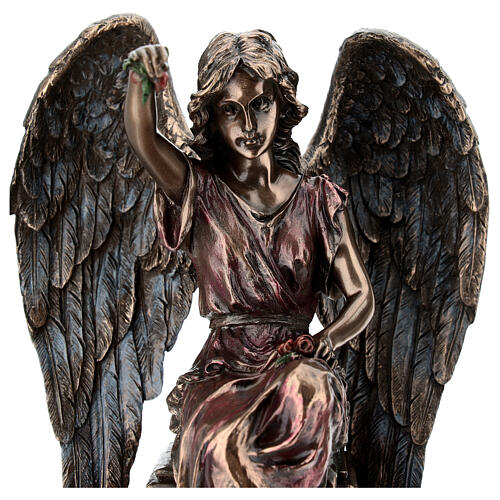 Ángel bronceado sentado en lápida con rosas 30 cm Diseño Veronese 4