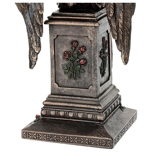 Angelo bronzato seduto su lapide con rose 30 cm Veronese Design 6