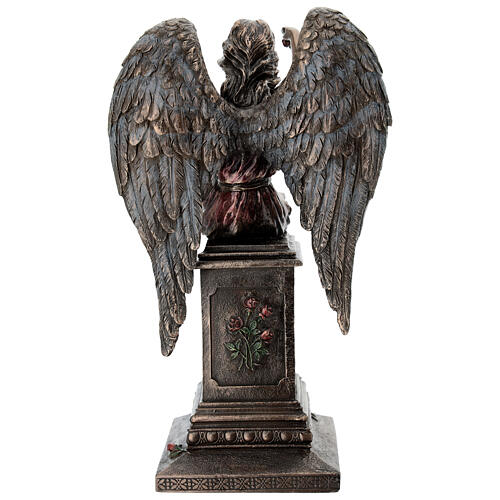 Angelo bronzato seduto su lapide con rose 30 cm Veronese Design 9