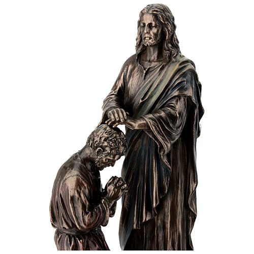 Jesus Blesses Kneeling Disciple Bronzed Statue, 20 cm Veronese Design 2