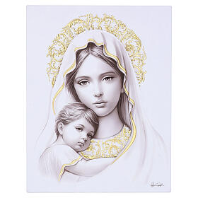 Madonna with Child, wooden plaque with golden details by Valenti, 8x6 in