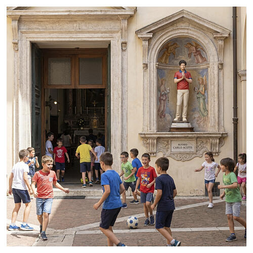 Saint Carlo Acutis statue in fiberglass, 125 cm with glass eyes 2