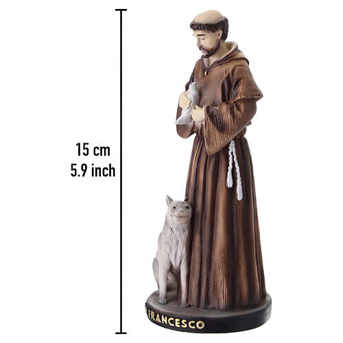Statua San Francesco dipinta in resina con lupo e colomba 15x6 cm 2