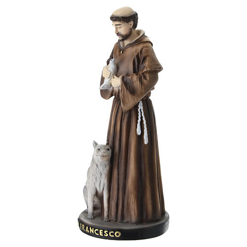 Statua San Francesco dipinta in resina con lupo e colomba 15x6 cm 3