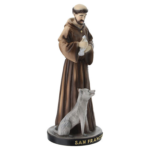 Statua San Francesco dipinta in resina con lupo e colomba 15x6 cm 4