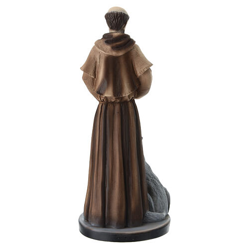 Statuetta San Francesco dipinta in resina con colomba e lupo 20x8 cm 4