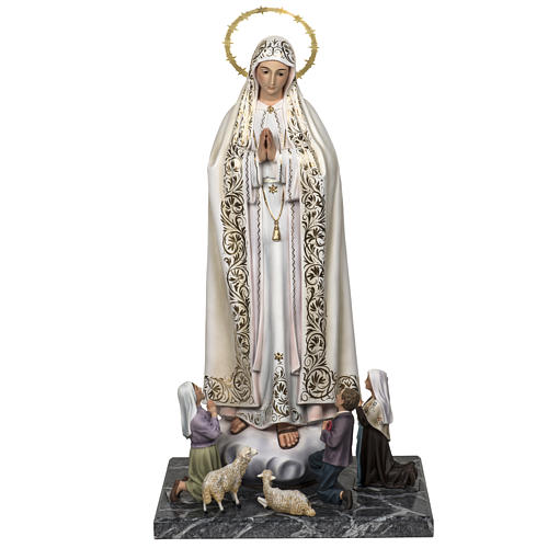 Our Lady of Fatima with shepherds 120cm in wood paste, elegant d 1